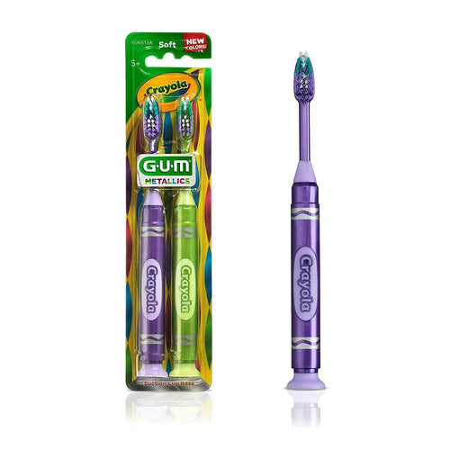 GUM Crayola Suction Cup Base Toothbrush Soft - 2 CT, Assorted Colors