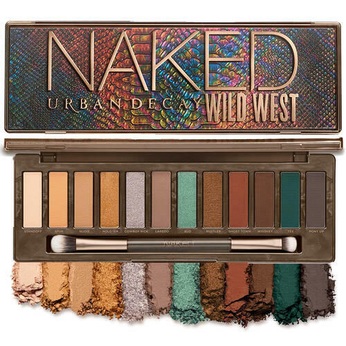 URBAN DECAY Naked Wild West Eyeshadow Palette, 12 Desert-Inspired Neutral Shades Blue and Green - Set Includes Mirror & Double-Ended Makeup Brush