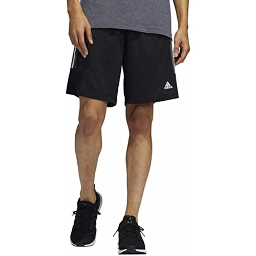 adidas Mens 3 Stripe Shorts with Zipper Pockets (Black/Grey Six/White, Medium)