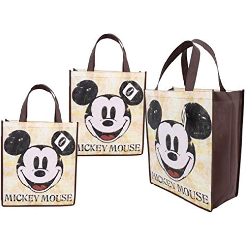 Disney Mickey Mouse Vintage Style Large 15inch Reusable Shopping Tote Bag 3 Pack