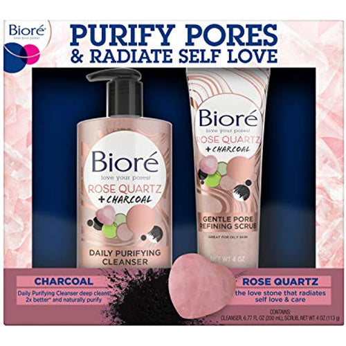 Bioré Rose Quartz Charcoal Face Wash Cleanser (6.77 oz) + Scrub (4 oz)