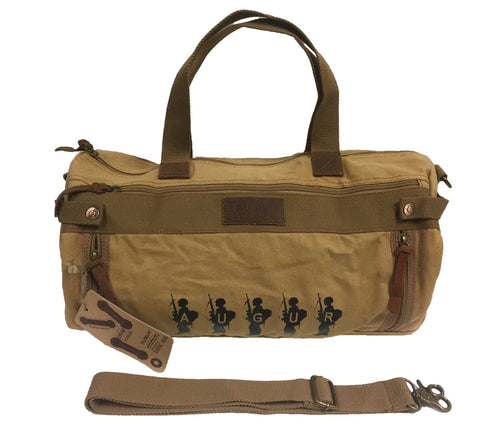 Augur Unisex Canvas and Leather Tote Duffel Shoulder Bag, Style 960, Khaki