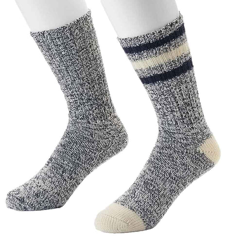 Croft & Barrow Cotton Marl Blend Boot Sock Cold Weather Comfort 2Pair Navy/White