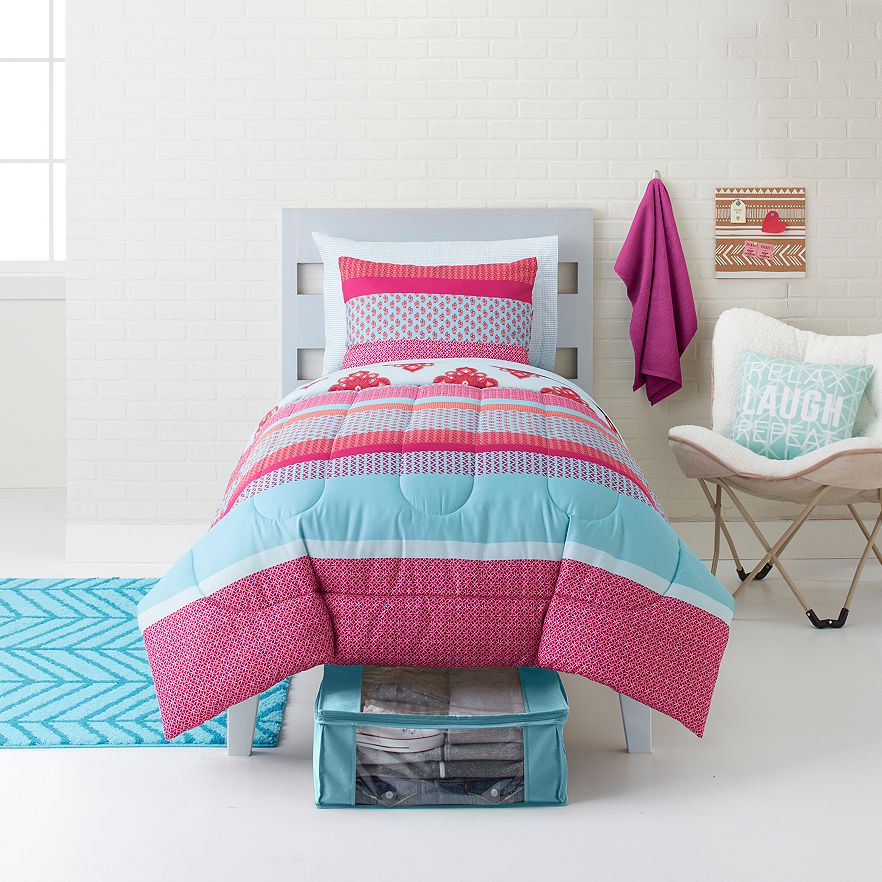 Simple By Design Boho Blue 8-piece Dorm Kit Twin XL Comforter Sheet Set Towels