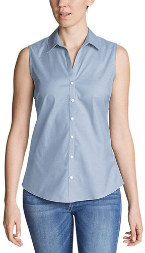 Eddie Bauer Women's Wrinkle-Free Sleeveless Shirt - Solid Chambry Blue S