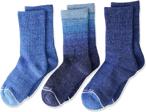 Free Country Girls 3-Pack Wool Blend Crew Socks Blue Shoe Size 4-8