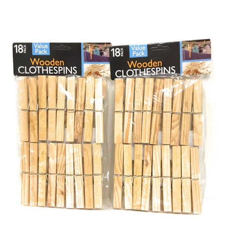 Wooden Clothespins 18-Piece x 2 Easy To Use (Pack Of 2)