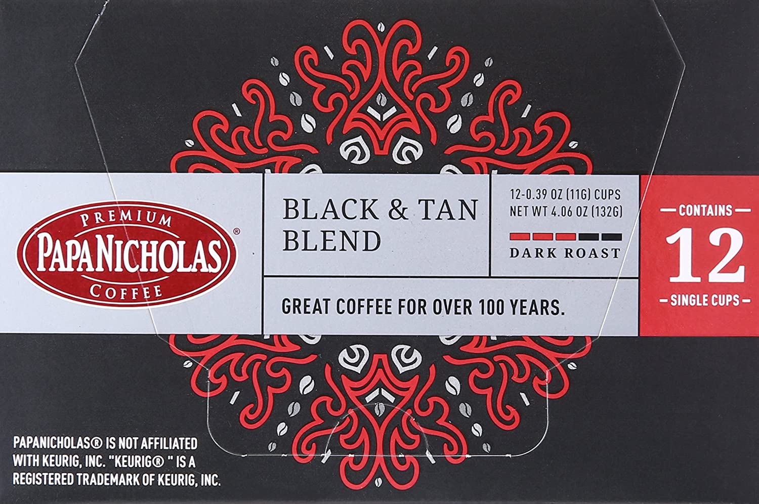 PapaNicholas Coffee Singles Coffee K Cups Brewers Black & Tan Blend 12 Pods