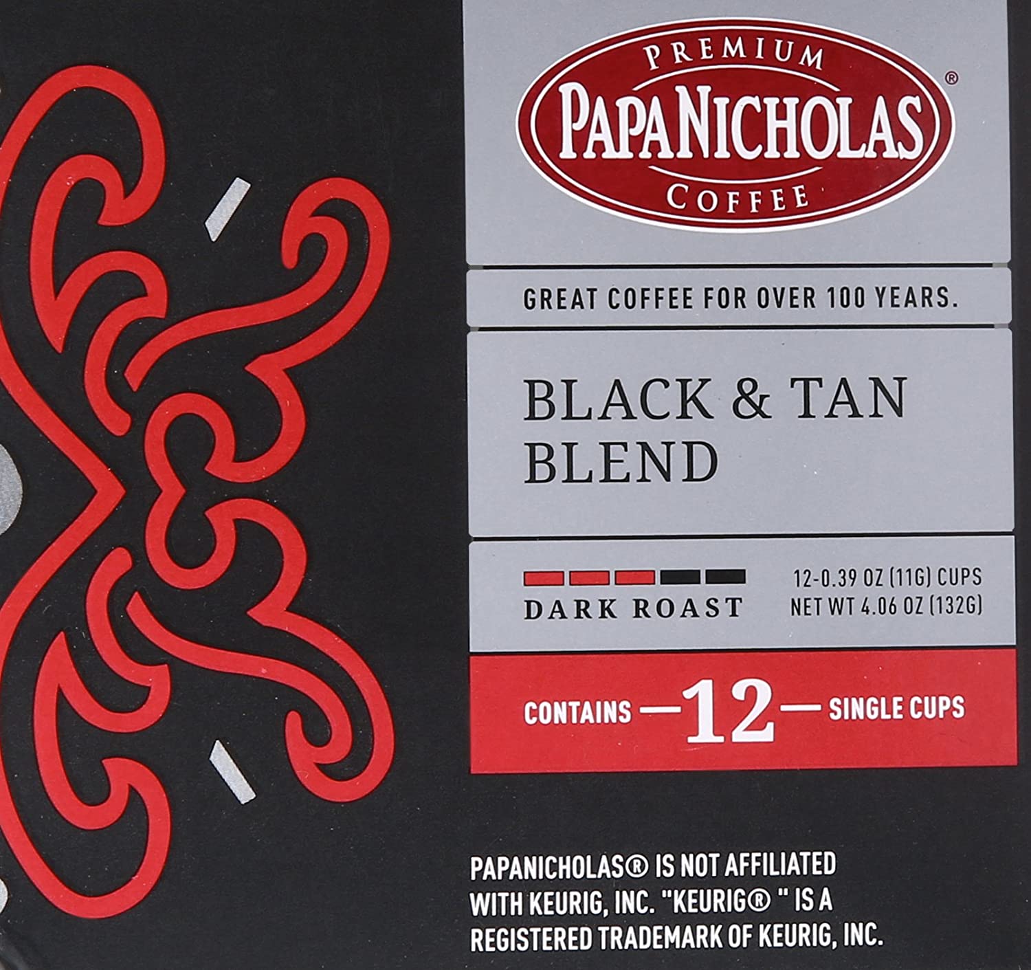 PapaNicholas Coffee Singles Coffee K Cups Brewers Black & Tan Blend 12 Pods