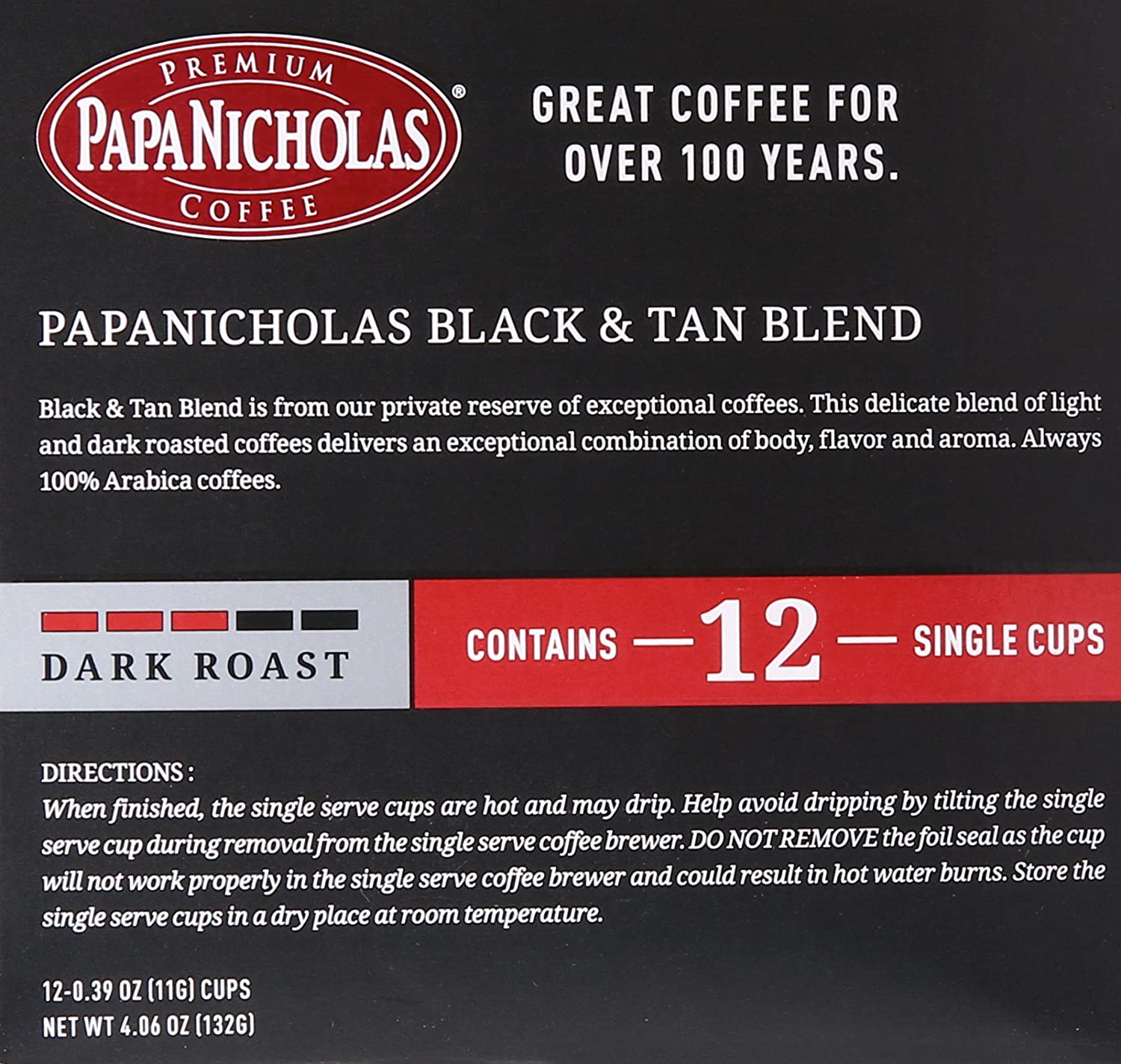 PapaNicholas Coffee Singles Coffee K Cups Brewers Black & Tan Blend 24 Pods