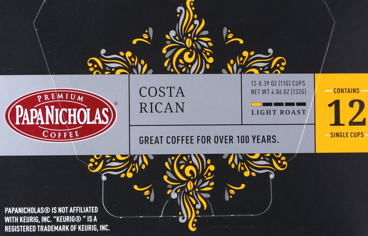 PapaNicholas Coffee Singles Coffee K Cups Brewers Costa Rican 12 Pods