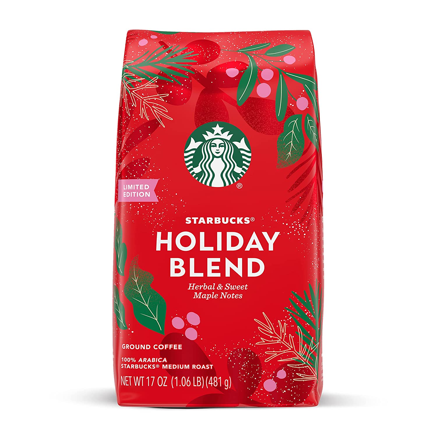 Starbucks Medium Roast Ground Coffee Holiday Blend 100% Arabica 17OzBag 30/03/23