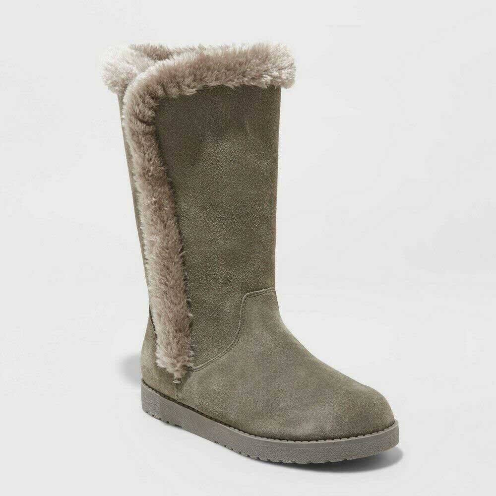 Universal Thread Women's Daniela Style Genuine Suede Faux Fur Tall Boots