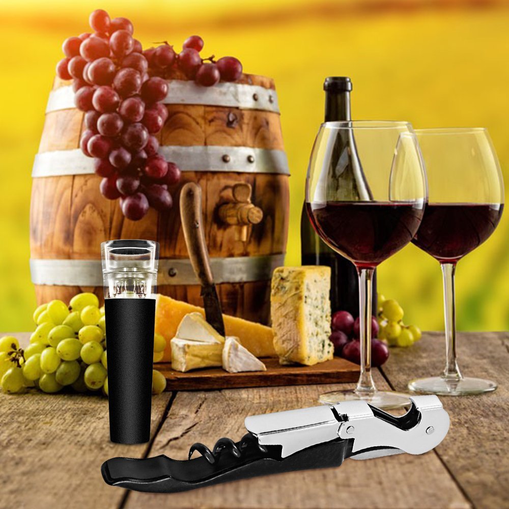 Wine Accessories 2pcs Bottle Opener and Vacuum Sealer Black
