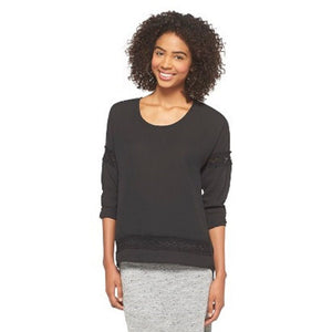 Xhilaration Women's Crochet Detail Woven Tunic Black Medium 7/9 Shirt